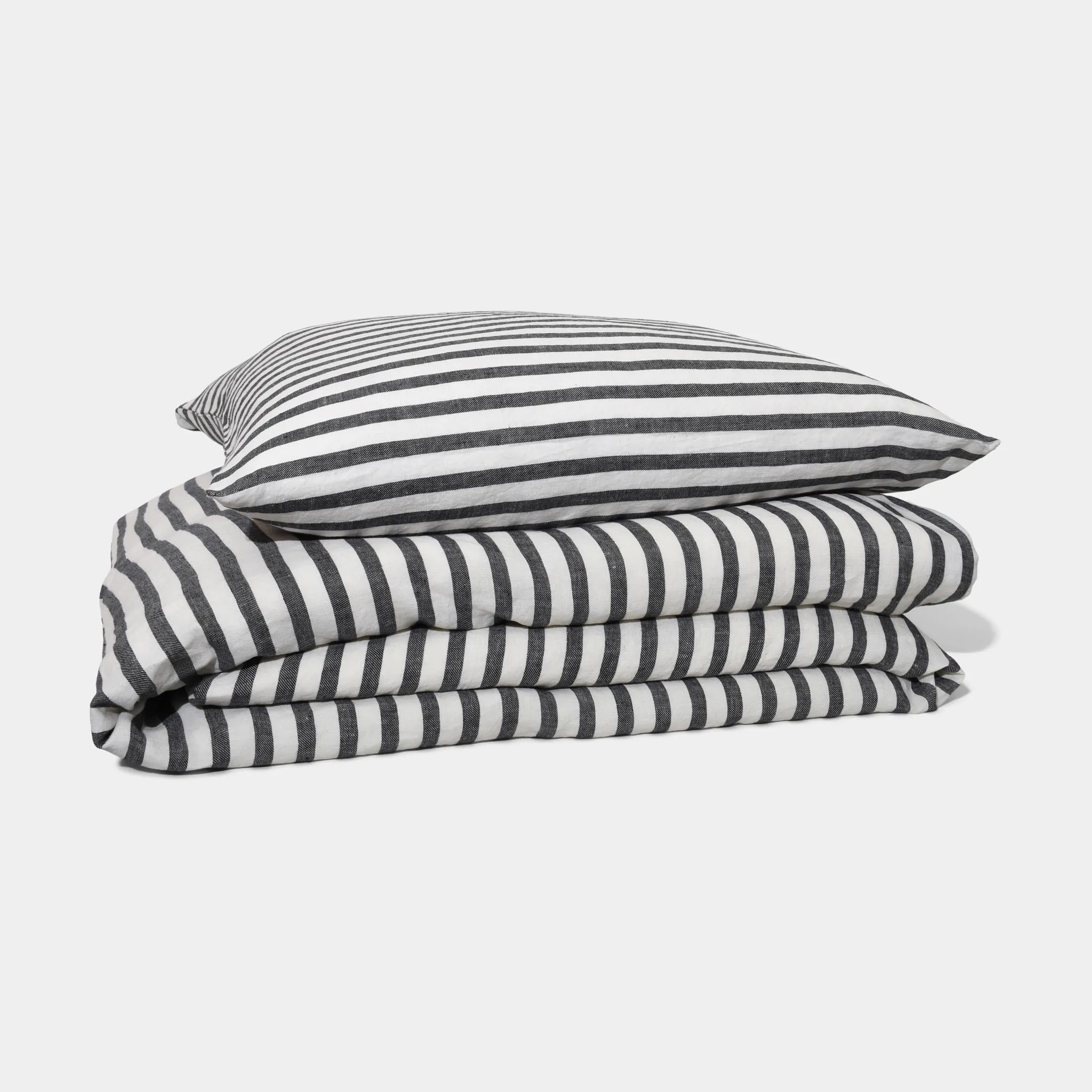 Linen Duvet Cover Set Black Stripe