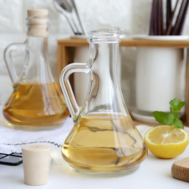 Liquid Glass Condiment Dispenser Bottle With Cork Lid