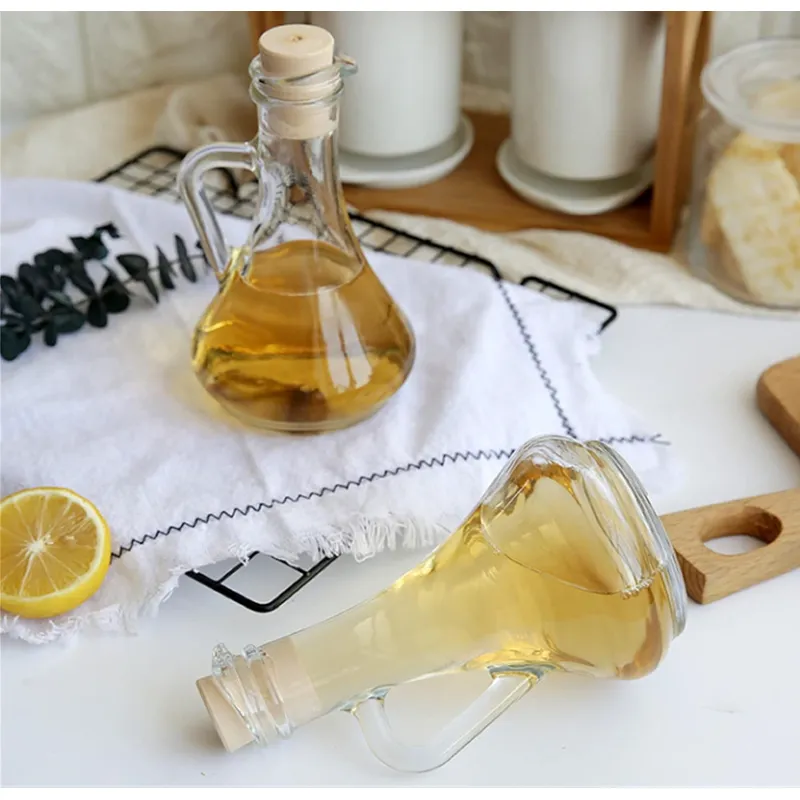 Liquid Glass Condiment Dispenser Bottle With Cork Lid