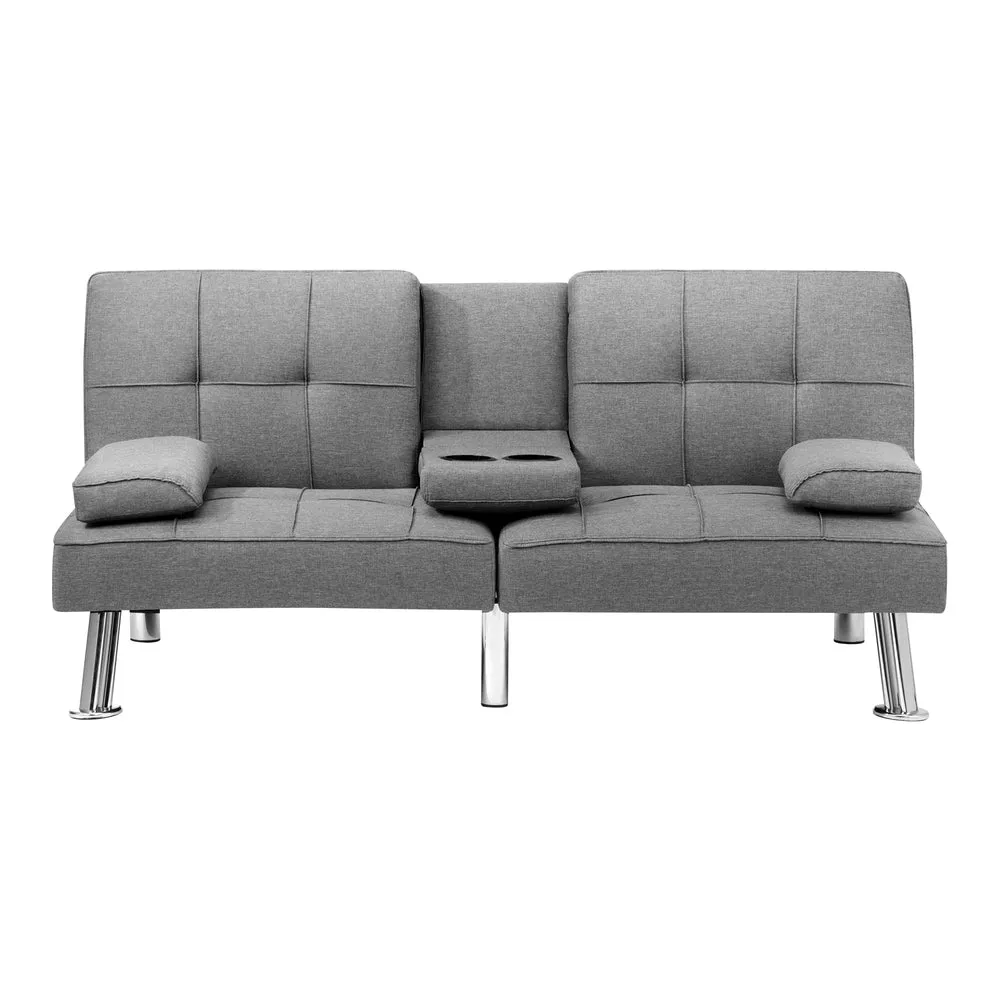 LIV 3 Seater Sofa Bed with Cup Holders Grey Fabric