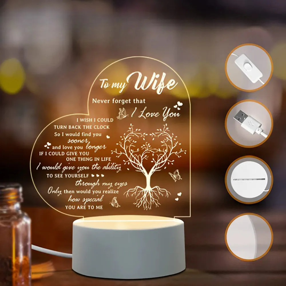 Love Expressing Acrylic Night Light Ideal Gift for Wife - USB Plugged In