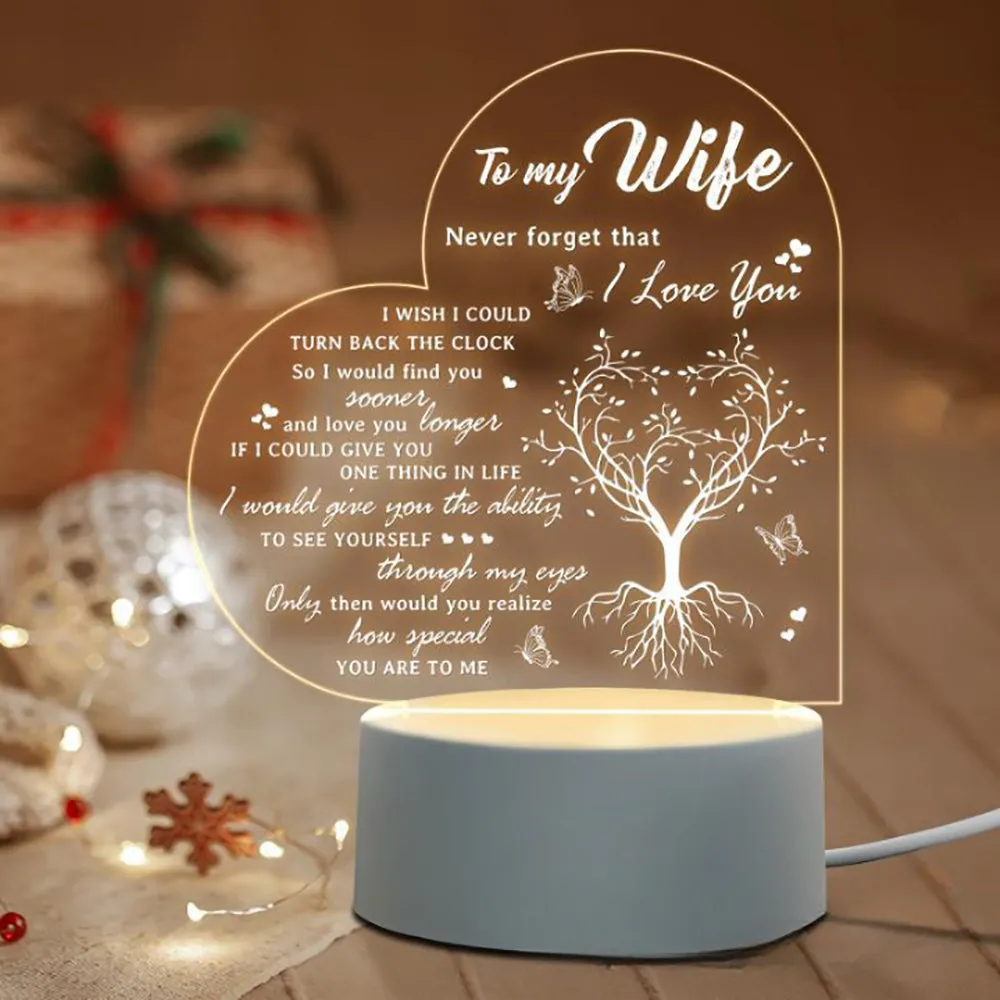 Love Expressing Acrylic Night Light Ideal Gift for Wife - USB Plugged In