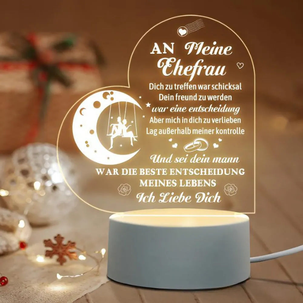 Love Expressing Acrylic Night Light Ideal Gift for Wife - USB Plugged In