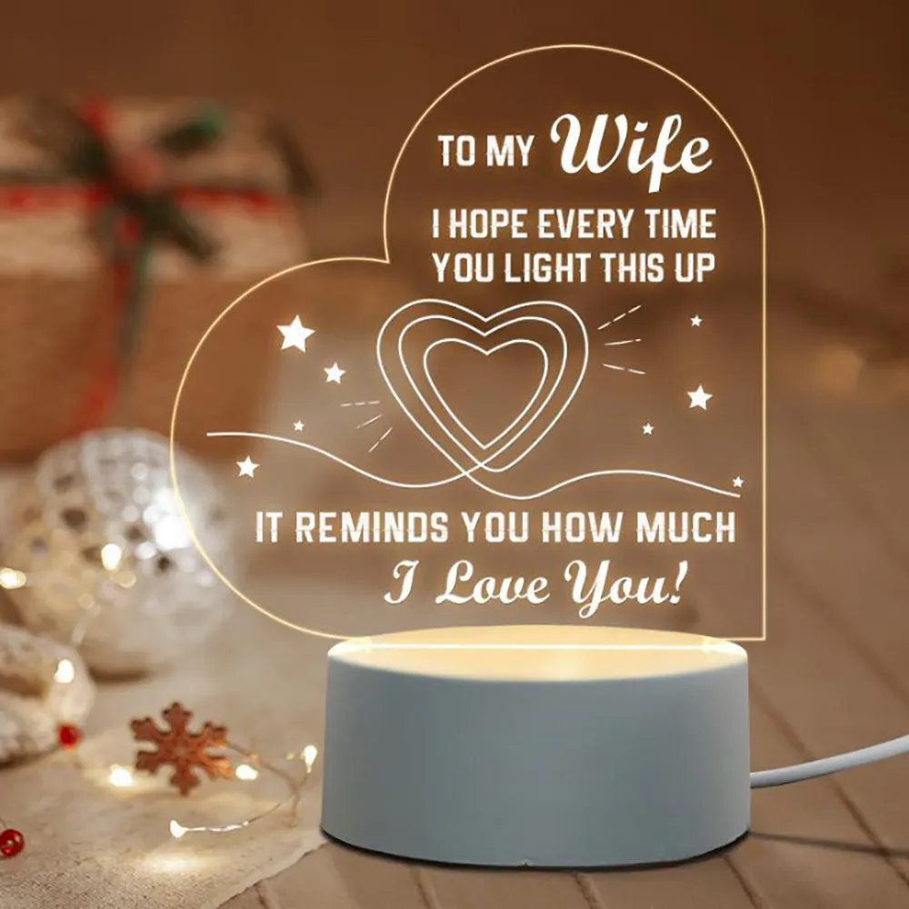 Love Expressing Acrylic Night Light Ideal Gift for Wife - USB Plugged In