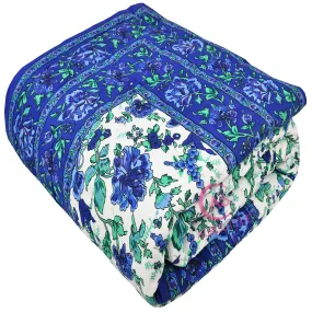 LushHavenDecor 400 TC Pure Cotton Double Bed Jaipuri Razai Soft and Breathable Jaipuri AC Quilt Comforter Dohar Rajai Floral Print, (Blue, 85 x 100 inch) Blue Multicolor