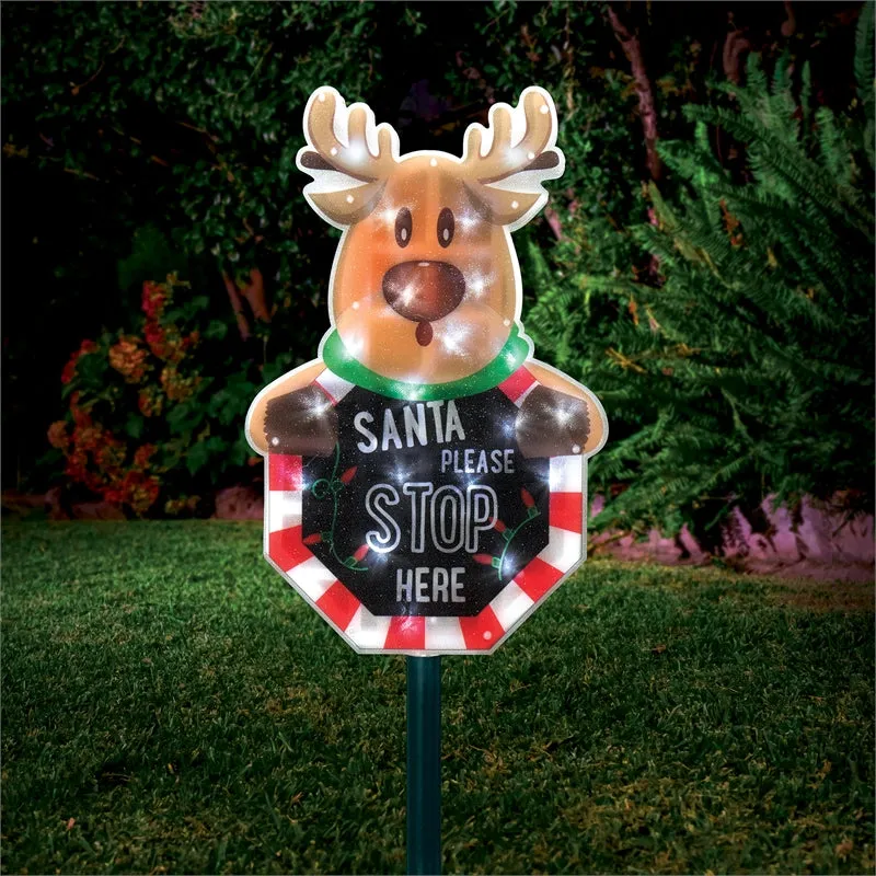 Lytworx 82cm LED Solar Santa Stop Here Garden Stake Light