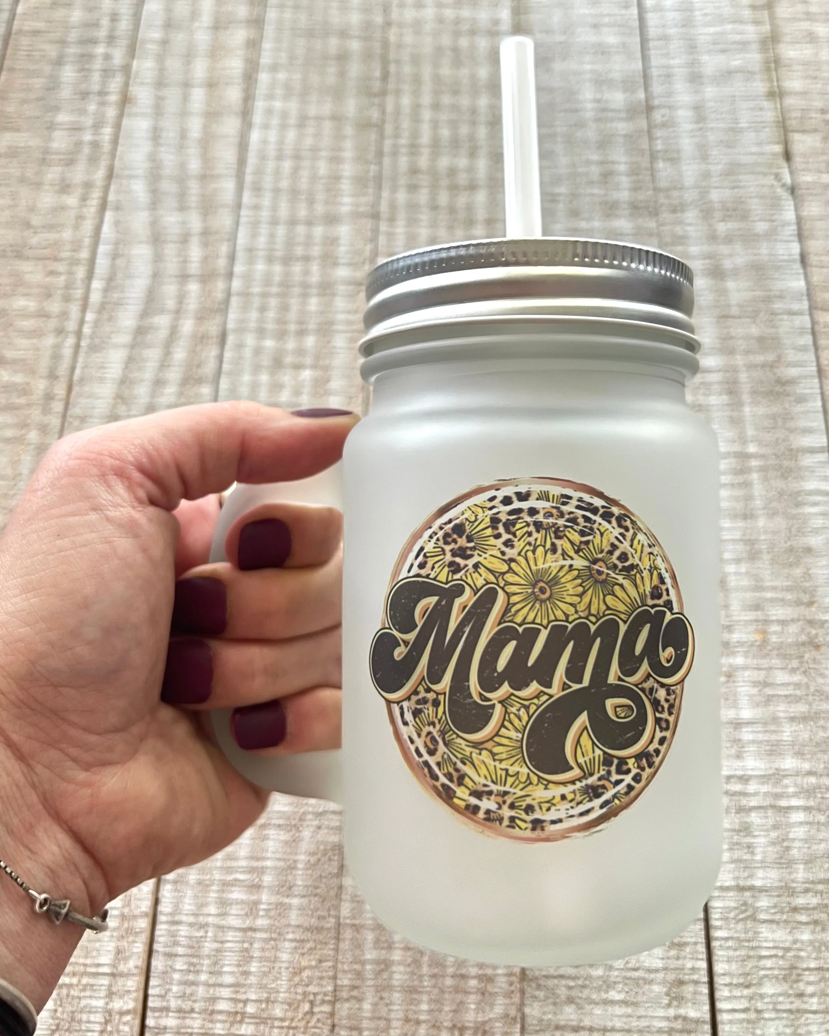 mama sunflower - 15oz frosted mason jar