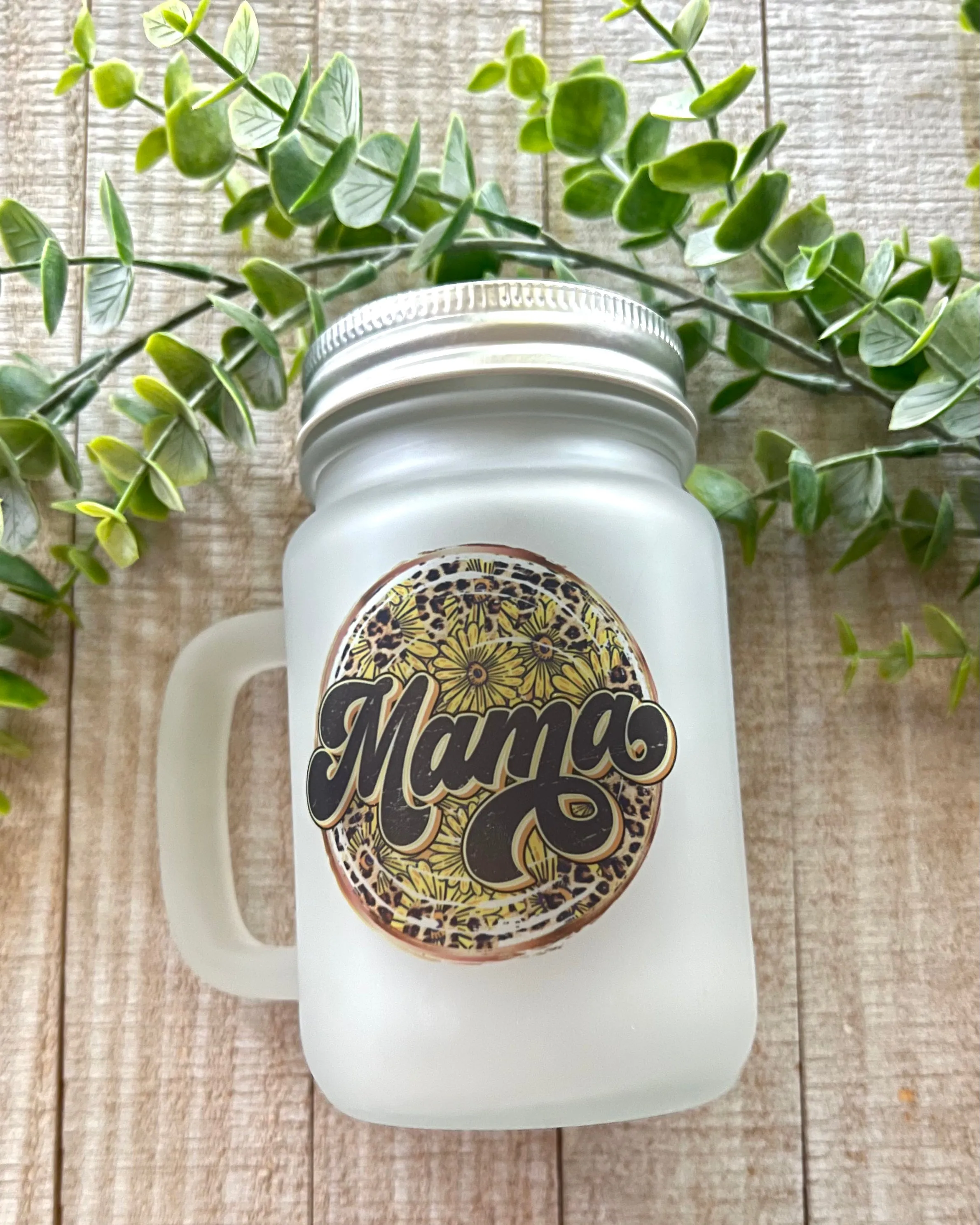 mama sunflower - 15oz frosted mason jar