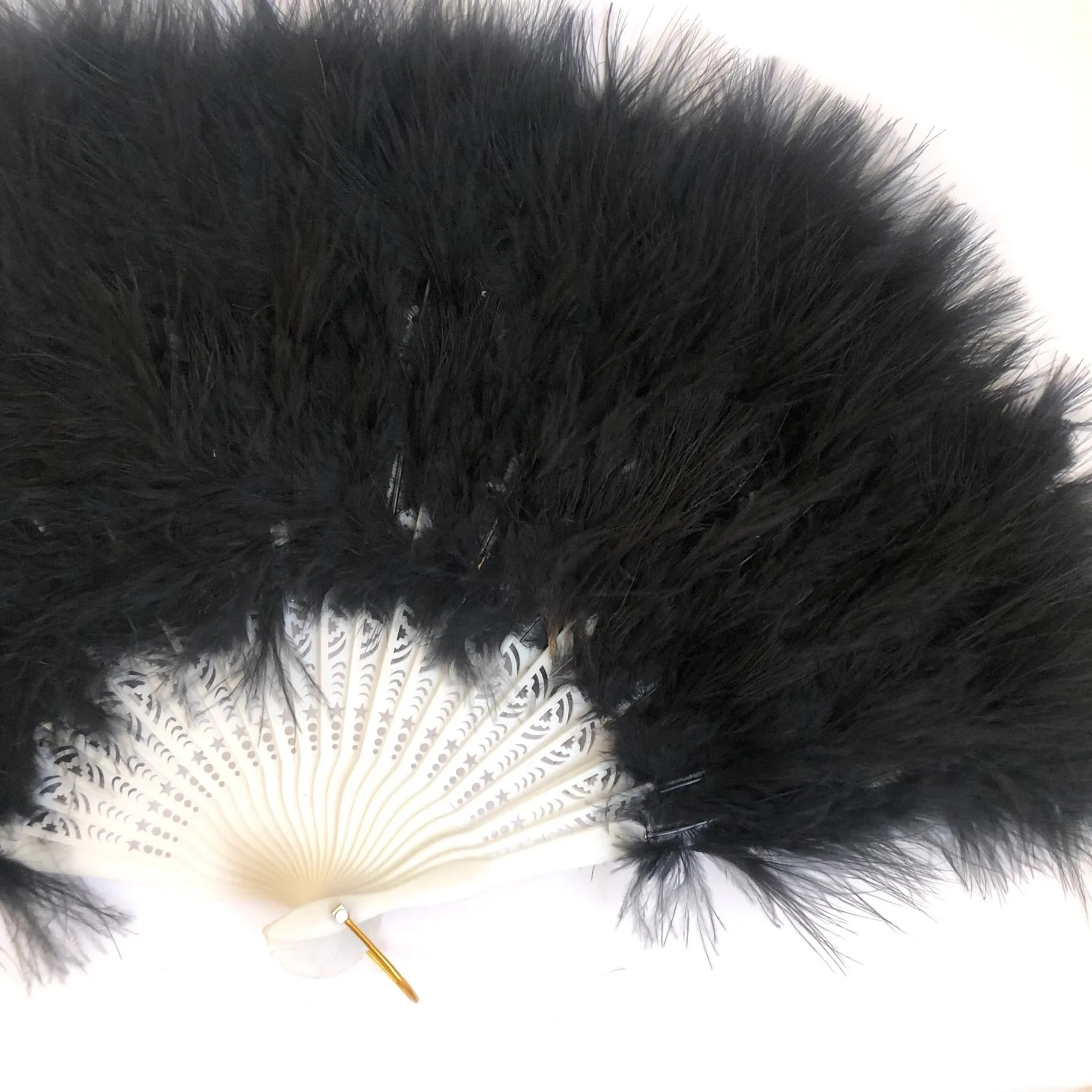 Marabou Large Deluxe Dainty Feather Fan - Black (Style 1)