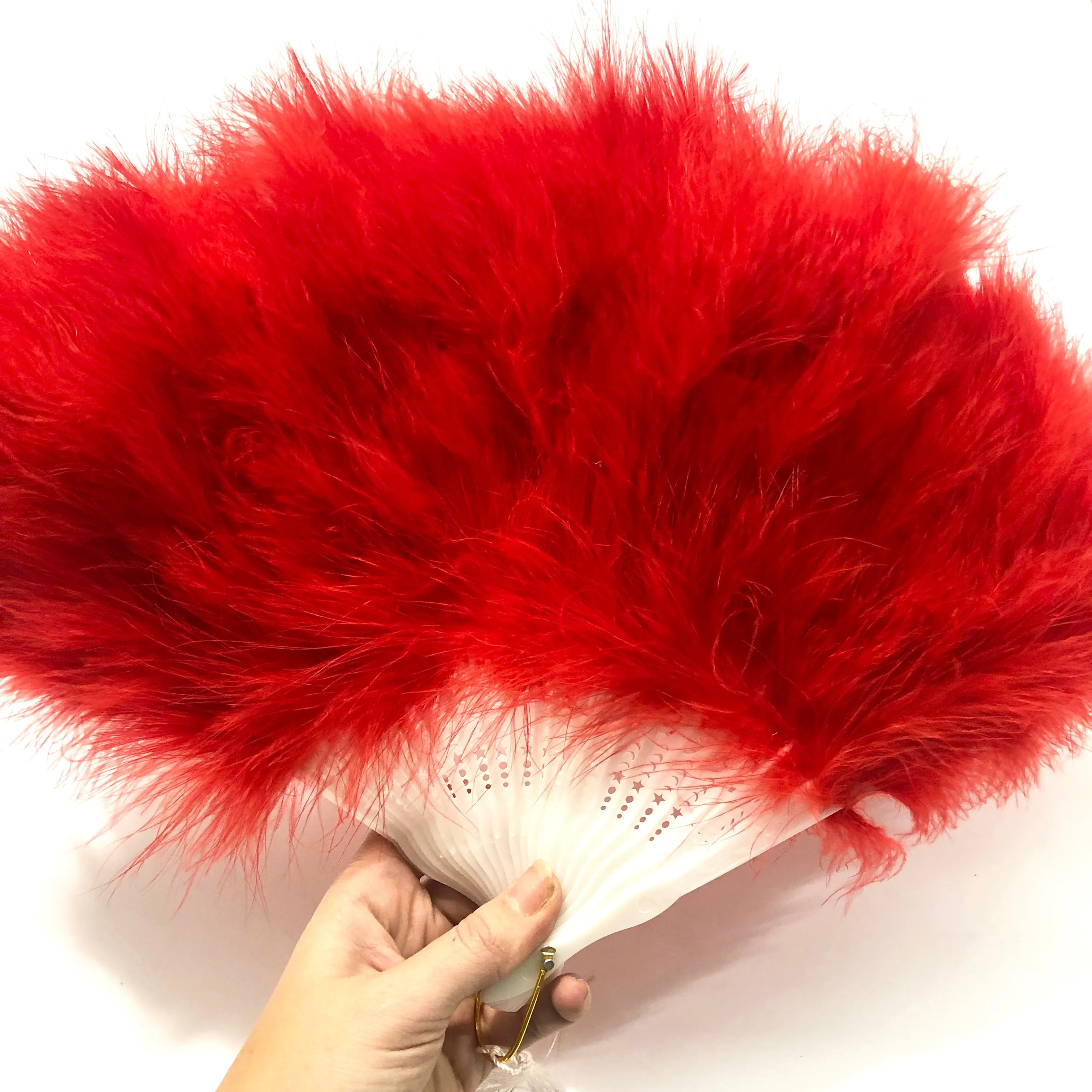 Marabou Large Deluxe Dainty Feather Fan -  Red (Style 1)