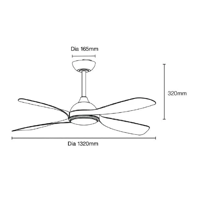 Martec Hampton DC 1320mm Ceiling Fan with LED Light Matt White