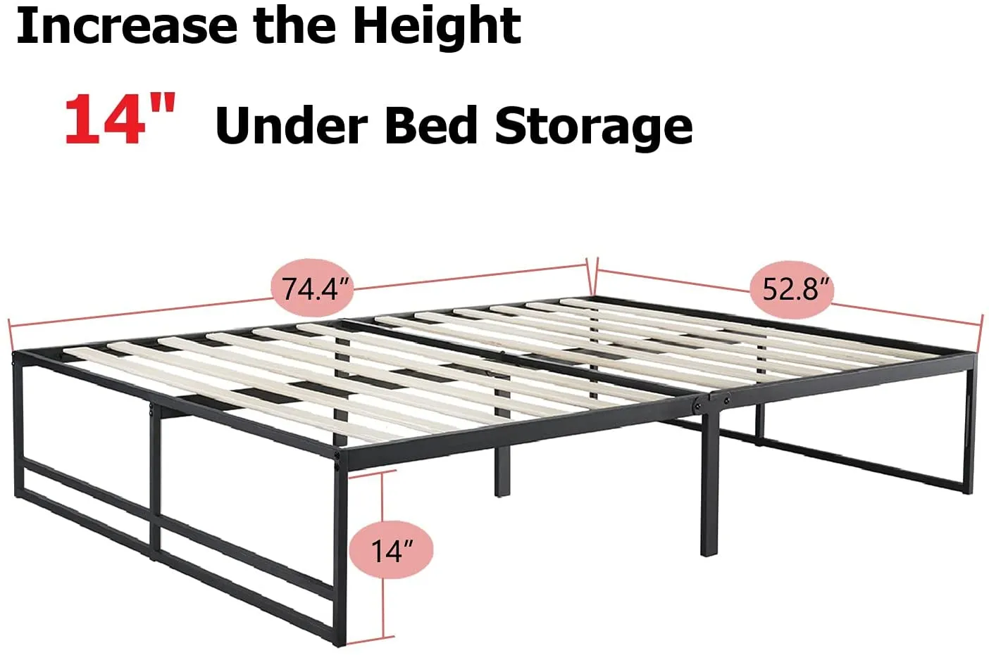 Metal Platform Bed Frame with 14'' Under Bed Storage