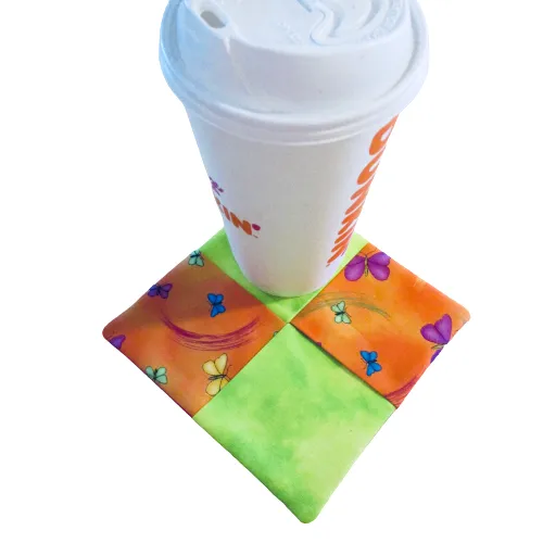 Mini Mug Rug - Extra Large Coaster - Neon Butterflies