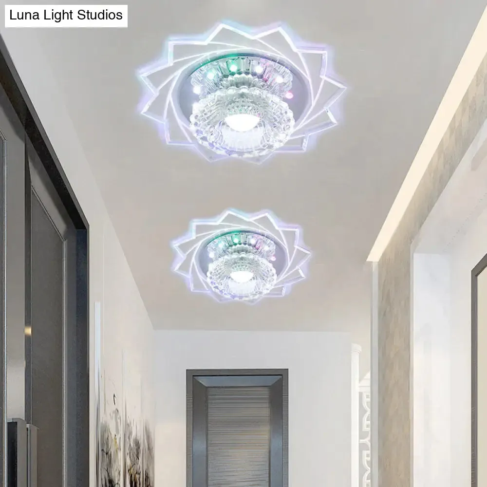 Modern LED Flushmount Ceiling Light with Stainless Steel Frame and Clear Crystal Shade