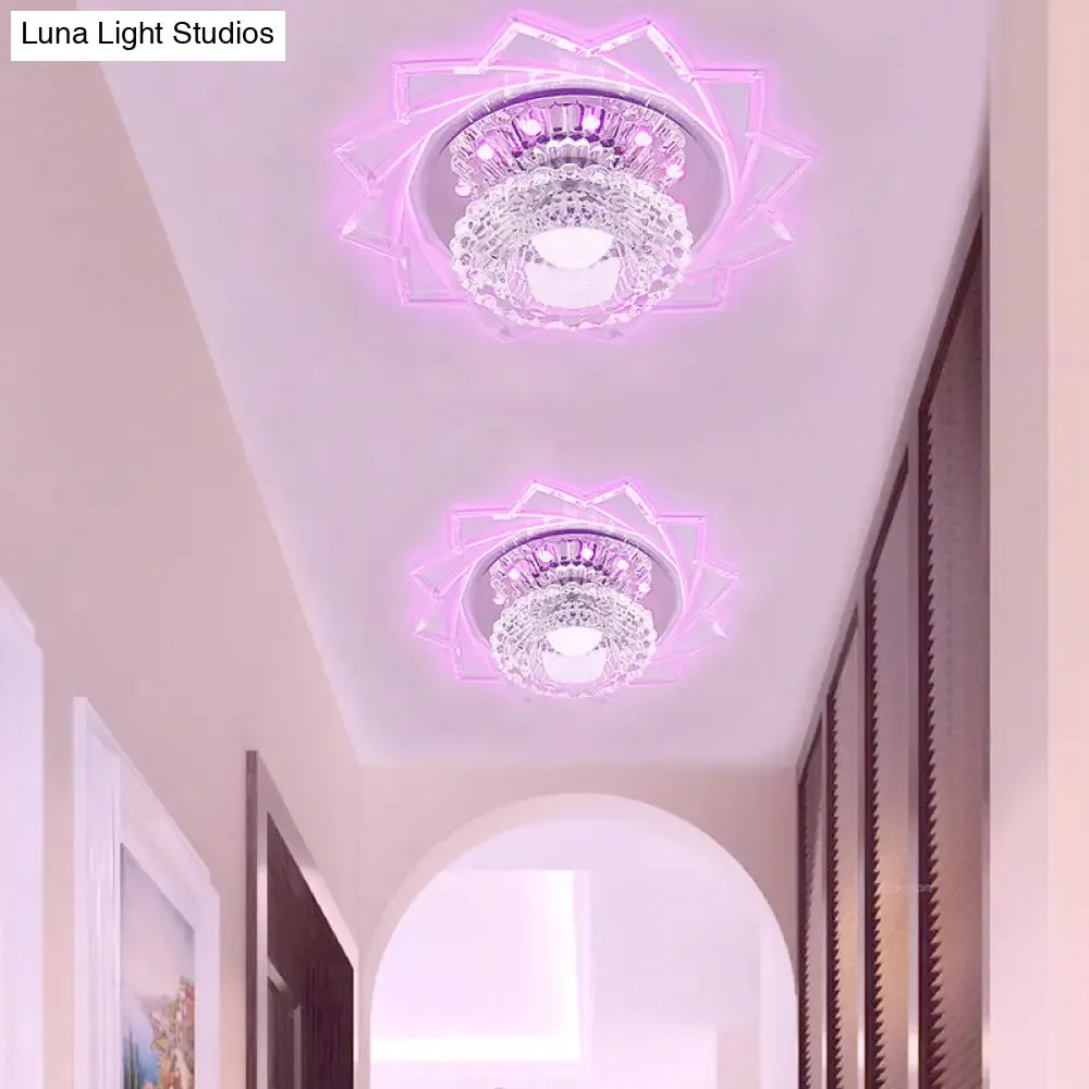 Modern LED Flushmount Ceiling Light with Stainless Steel Frame and Clear Crystal Shade