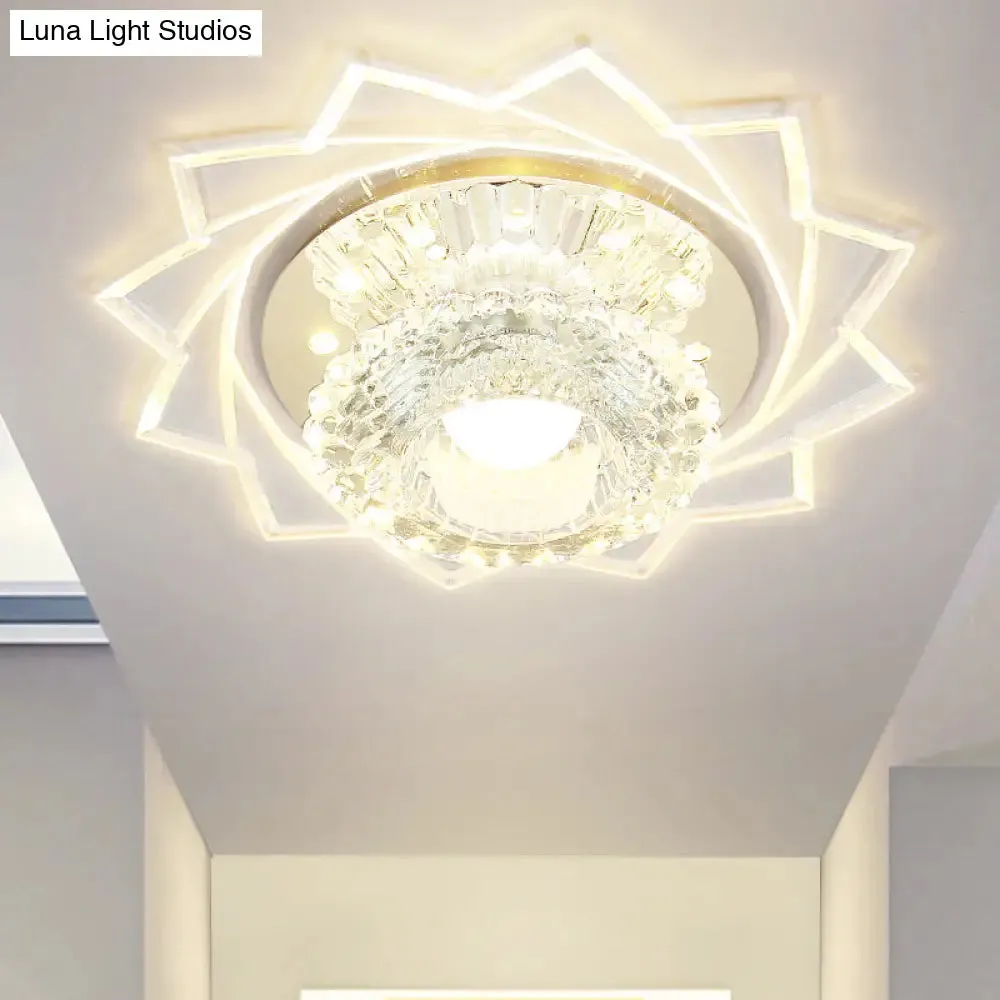 Modern LED Flushmount Ceiling Light with Stainless Steel Frame and Clear Crystal Shade