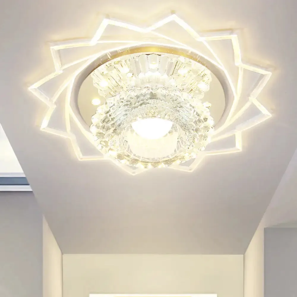 Modern LED Flushmount Ceiling Light with Stainless Steel Frame and Clear Crystal Shade