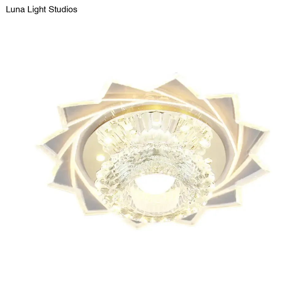 Modern LED Flushmount Ceiling Light with Stainless Steel Frame and Clear Crystal Shade