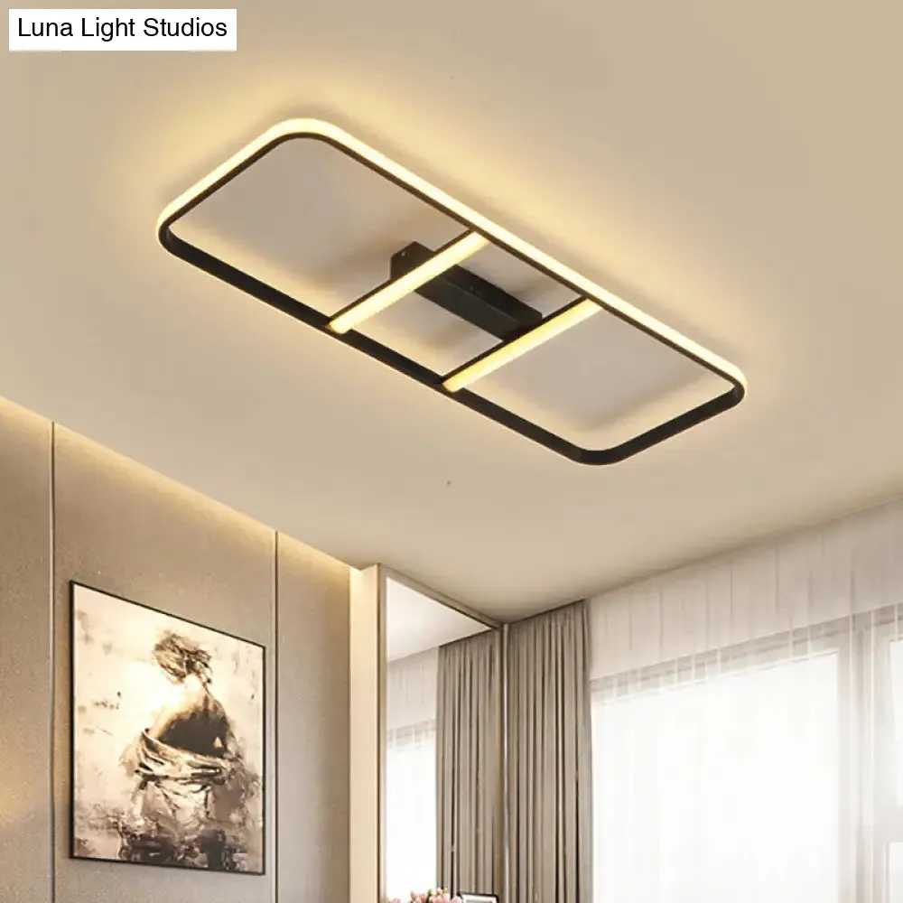 Modern LED Semi Flush Mount Ceiling Lamp - Black Metal Shade - White/Warm Light - 12"/23.5" Wide