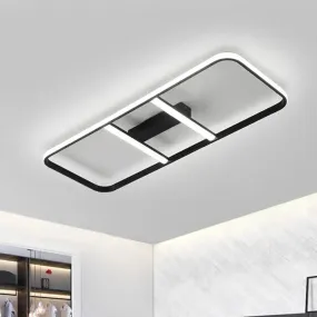 Modern LED Semi Flush Mount Ceiling Lamp - Black Metal Shade - White/Warm Light - 12"/23.5" Wide