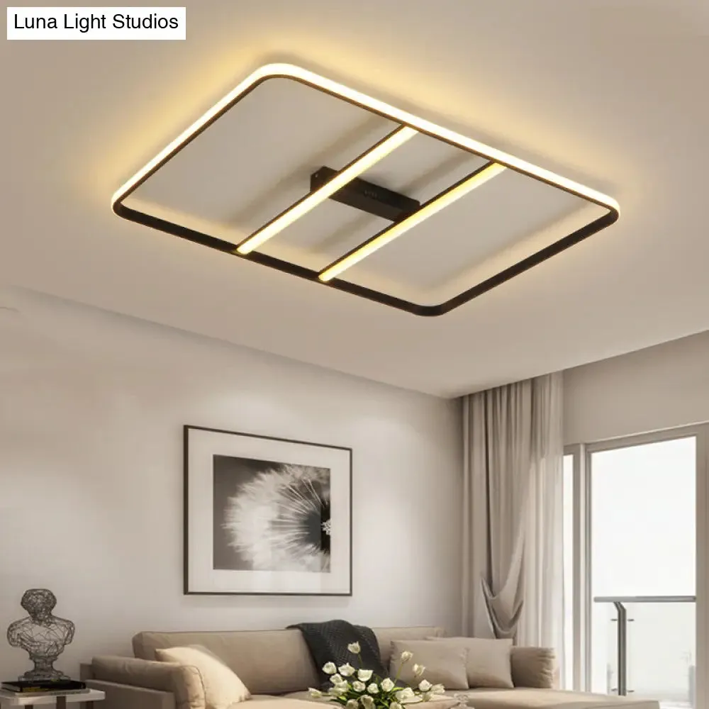 Modern LED Semi Flush Mount Ceiling Lamp - Black Metal Shade - White/Warm Light - 12"/23.5" Wide