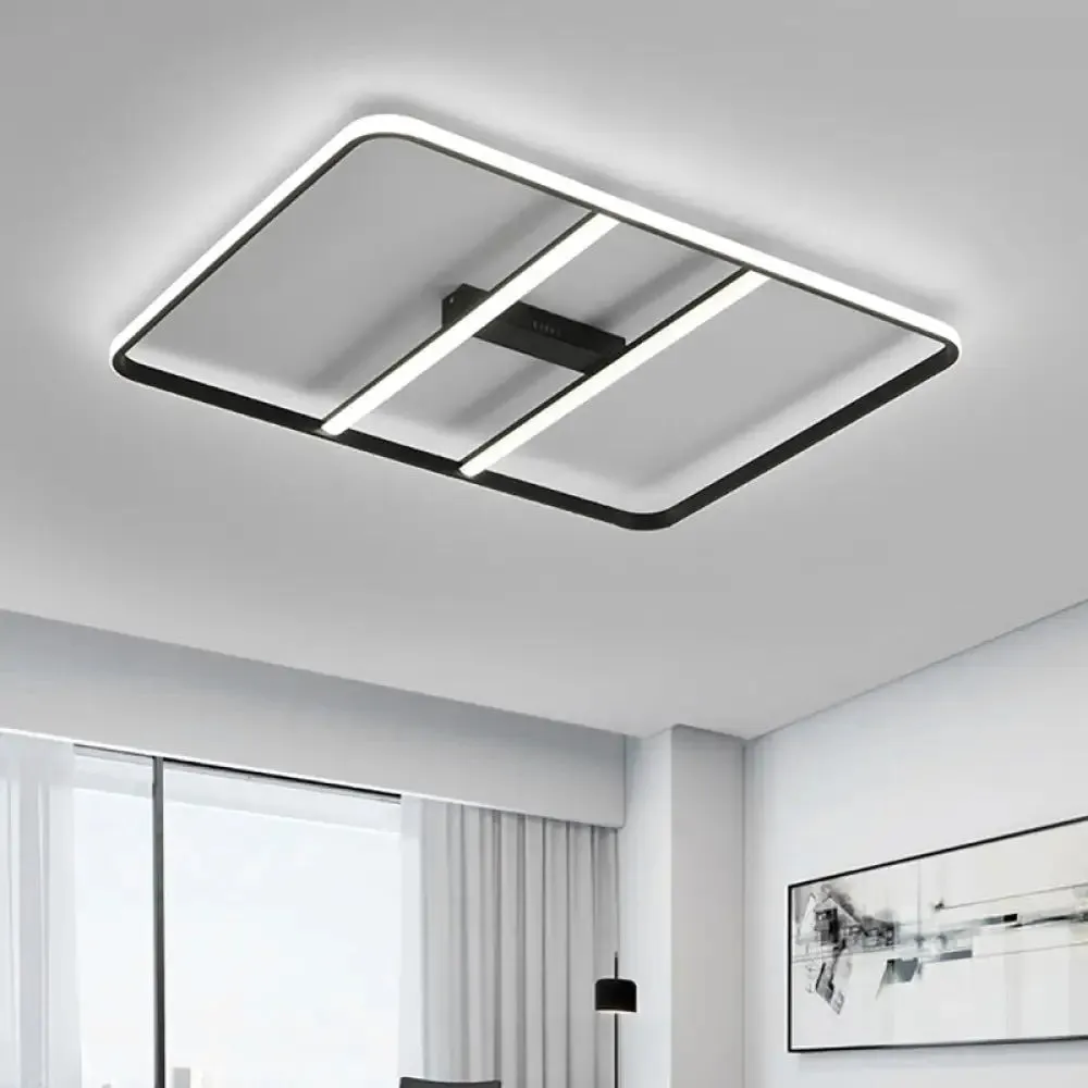 Modern LED Semi Flush Mount Ceiling Lamp - Black Metal Shade - White/Warm Light - 12"/23.5" Wide