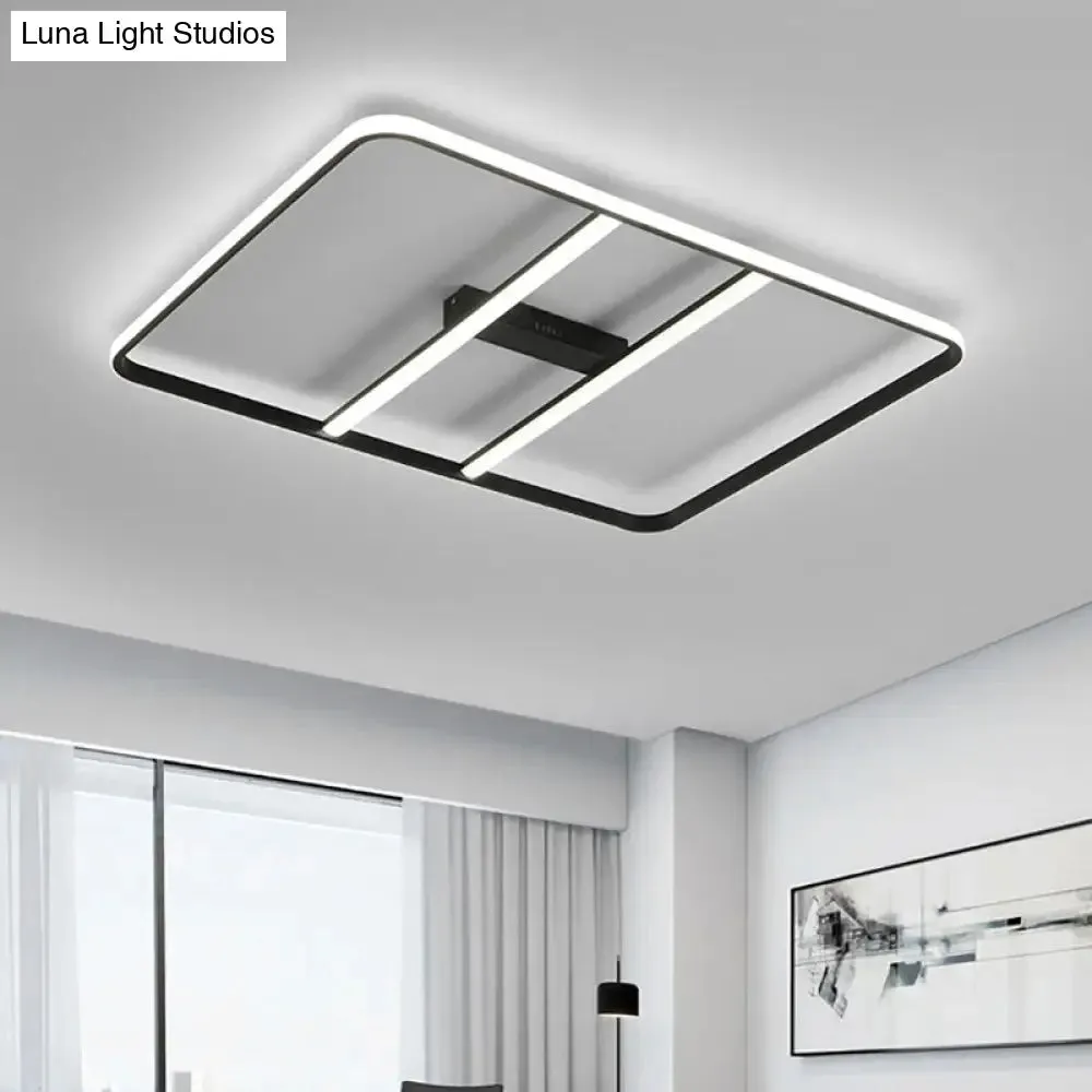 Modern LED Semi Flush Mount Ceiling Lamp - Black Metal Shade - White/Warm Light - 12"/23.5" Wide