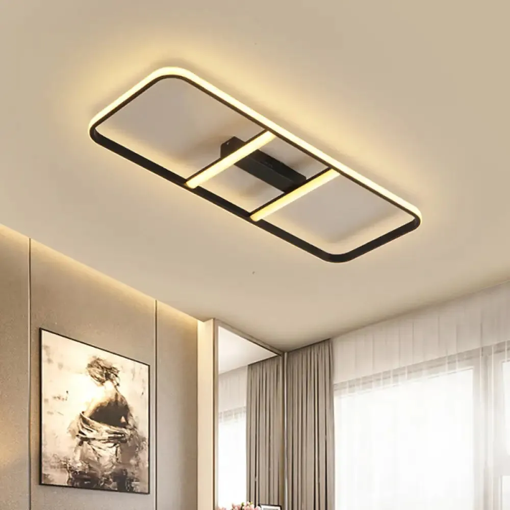 Modern LED Semi Flush Mount Ceiling Lamp - Black Metal Shade - White/Warm Light - 12"/23.5" Wide