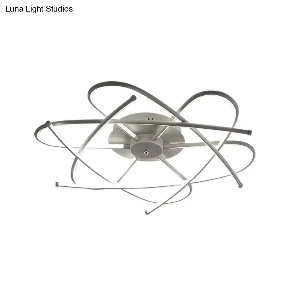 Modernist LED Ceiling Mounted Fixture - Curved Linear Metal Semi Flush, Warm/White Light