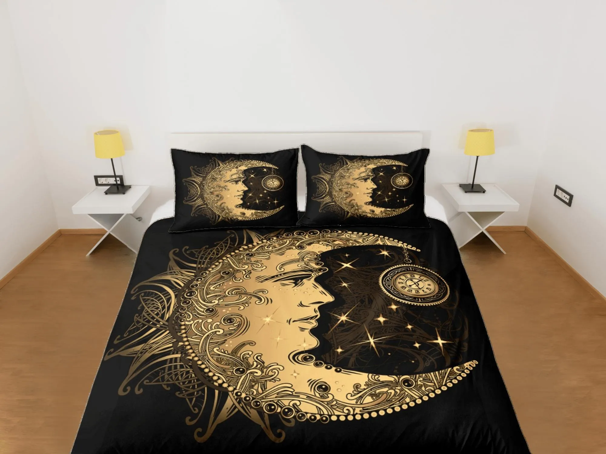 Moon Tarot Black Duvet Cover Colorful Dorm Bedding Set Full Wiccan Gothic Style