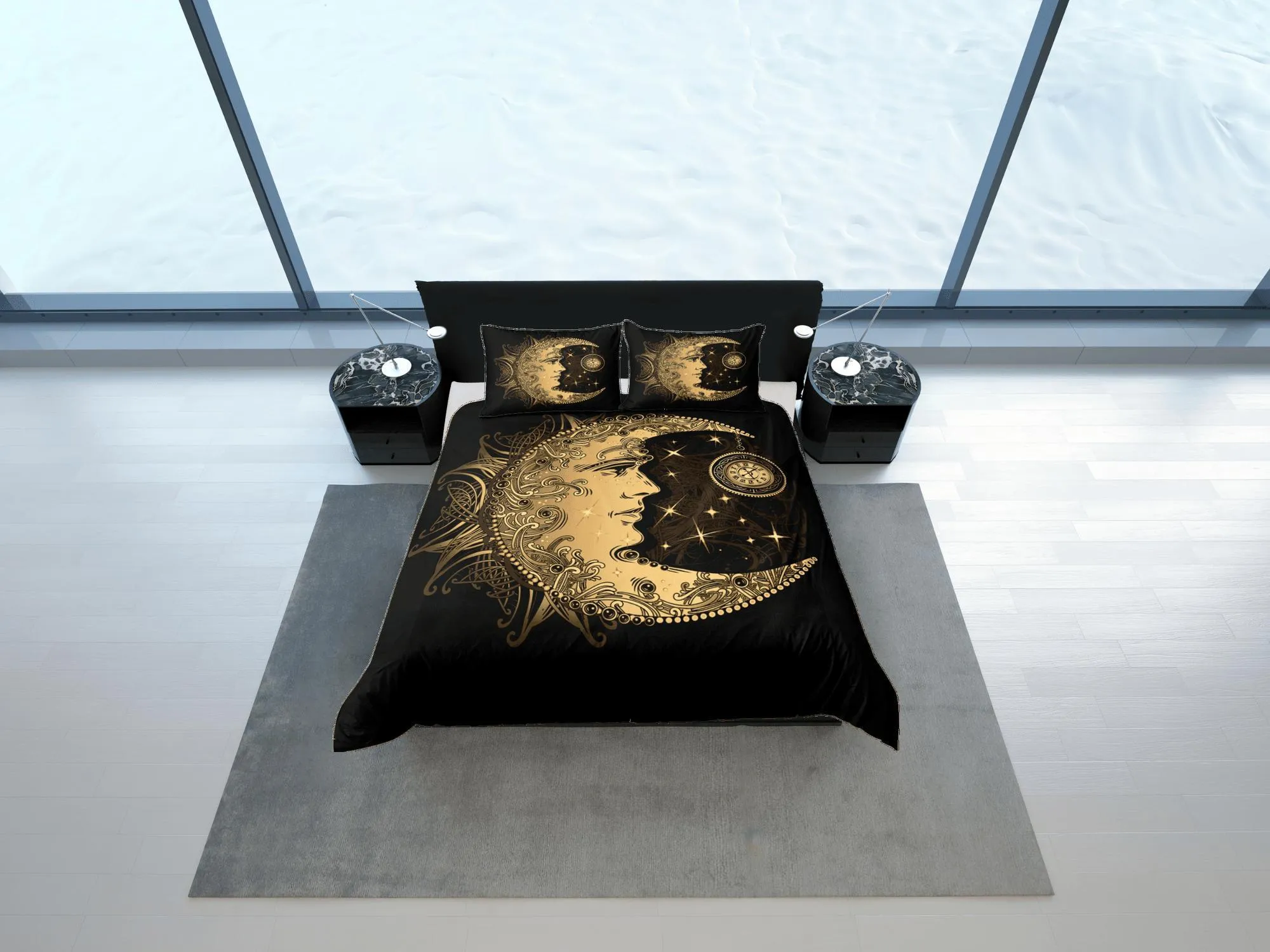 Moon Tarot Black Duvet Cover Colorful Dorm Bedding Set Full Wiccan Gothic Style