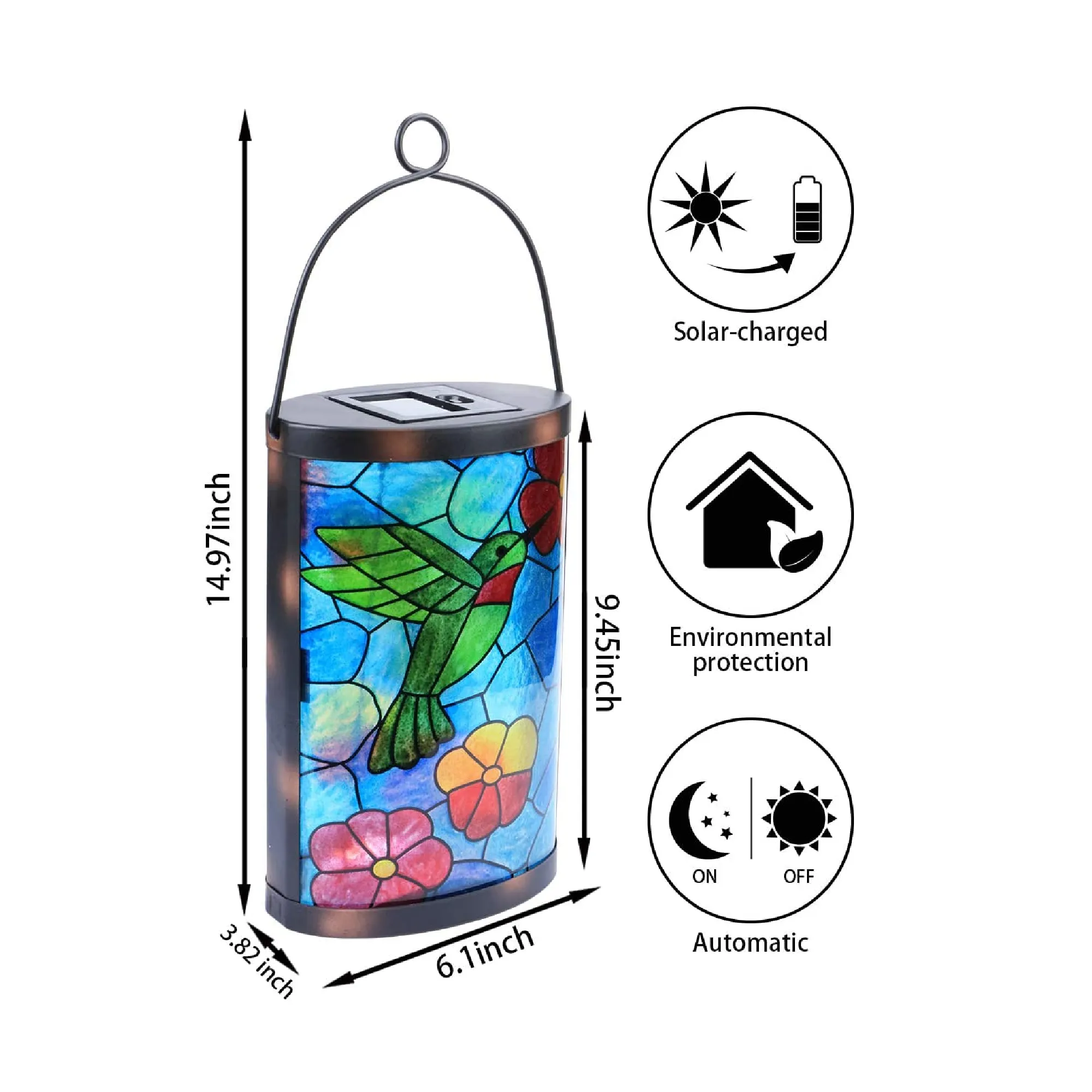 MUMTOP Outdoor Hanging Solar Lantern | Decorative| Waterproof| LED| Hummingbird Solar Lights | Outdoor Garden Patio Table Lamp