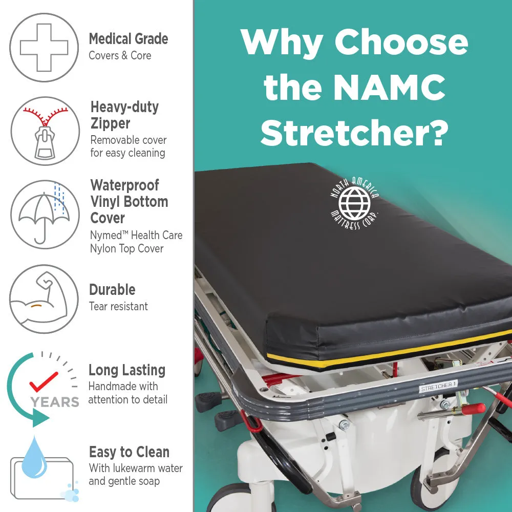 NAMC 4" Standard Stretcher Pad with Color Identifier - 24"x76" - 8" Taper @ Head