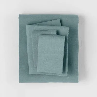 New - Full Linen Blend Sheet Set Teal Blue - Casaluna