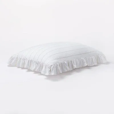 New - Full/Queen Yarn Dye Stripe with Ruffle Duvet Cover & Sham Set White/Khaki - Threshold with Studio McGee