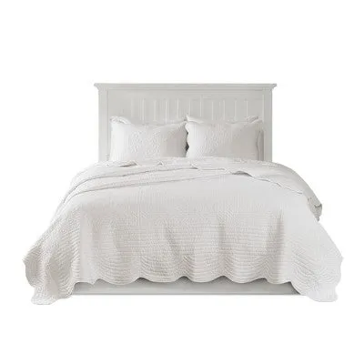 New - Genoa Full/Queen 3pc Scalloped Edge Coverlet Set White