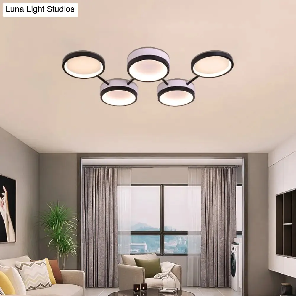 Nordic Acrylic LED Flush Light: Black Molecular Design, 4/5 Light Options, Warm/White, Ideal for Living Room Ceiling