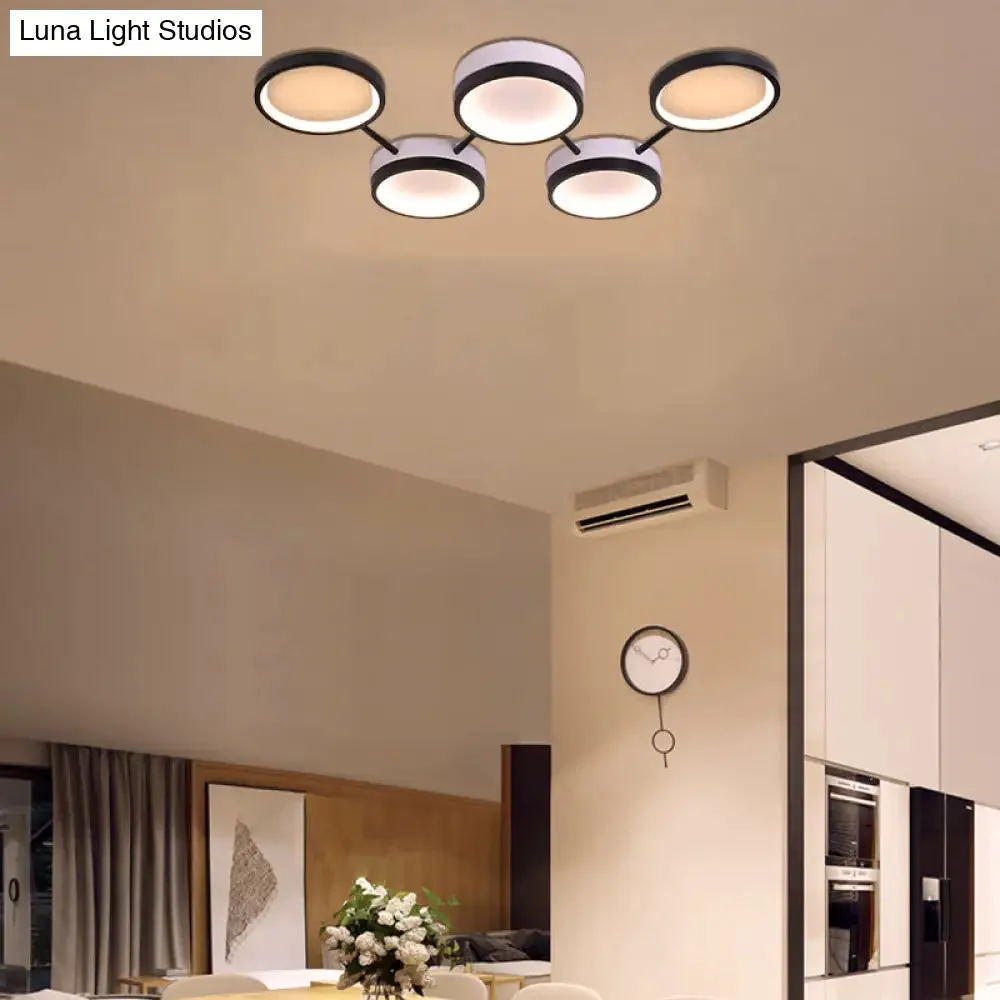 Nordic Acrylic LED Flush Light: Black Molecular Design, 4/5 Light Options, Warm/White, Ideal for Living Room Ceiling