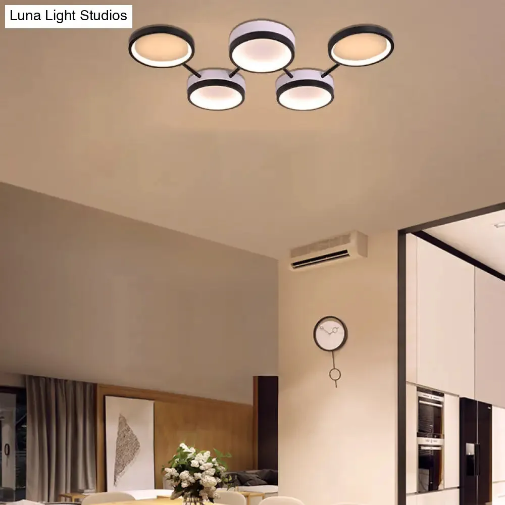 Nordic Acrylic LED Flush Light: Black Molecular Design, 4/5 Light Options, Warm/White, Ideal for Living Room Ceiling