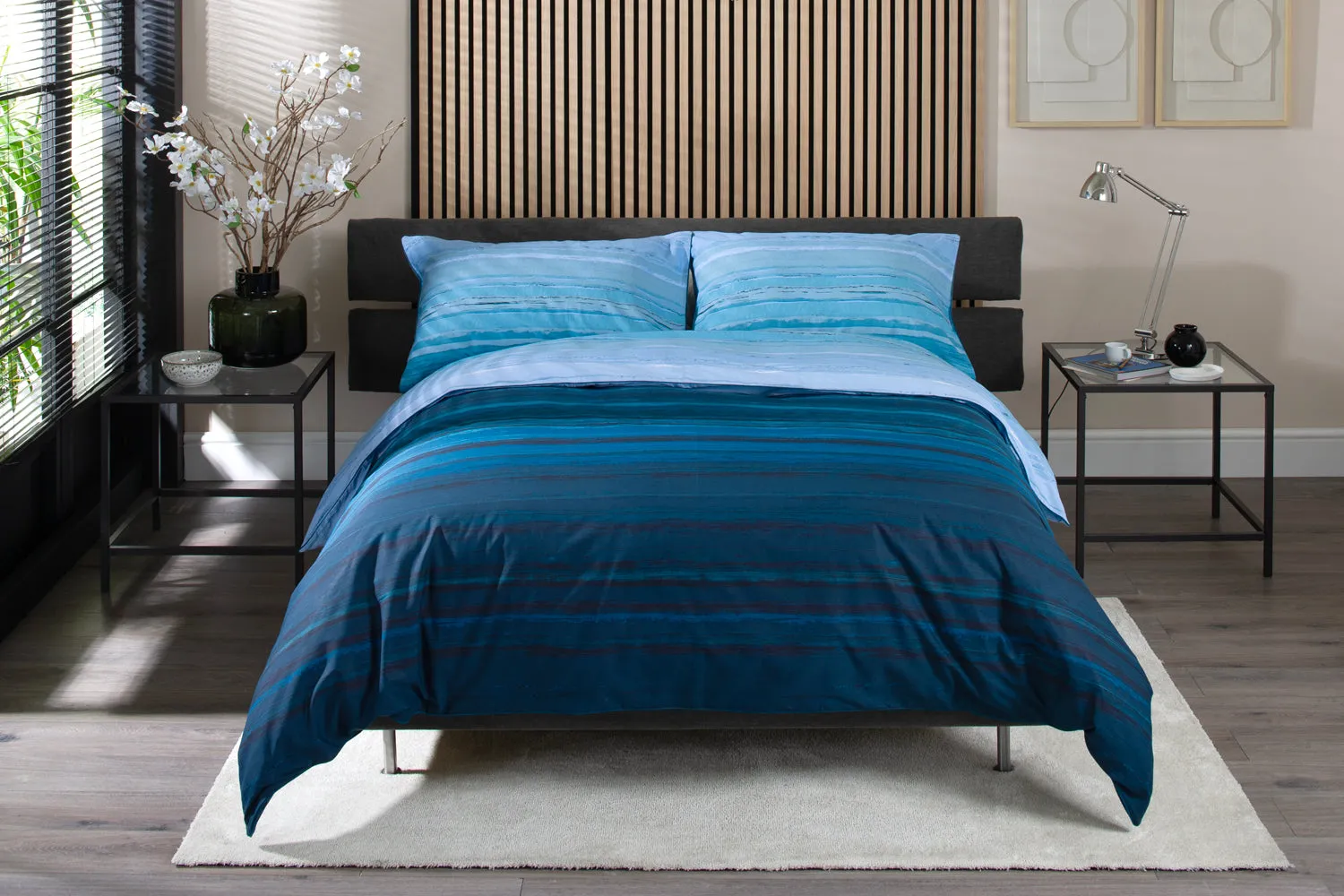 Ocean Blue Printed Percale 100% Cotton Bedding Duvet Set