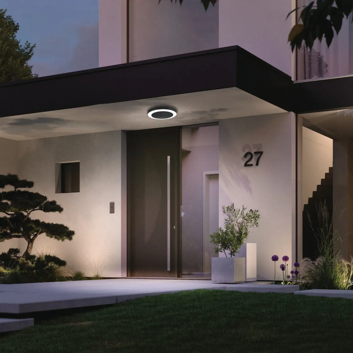 Outdoor Circula Dusk 15W LED Ceiling Light with Motion Detection in Anthracite