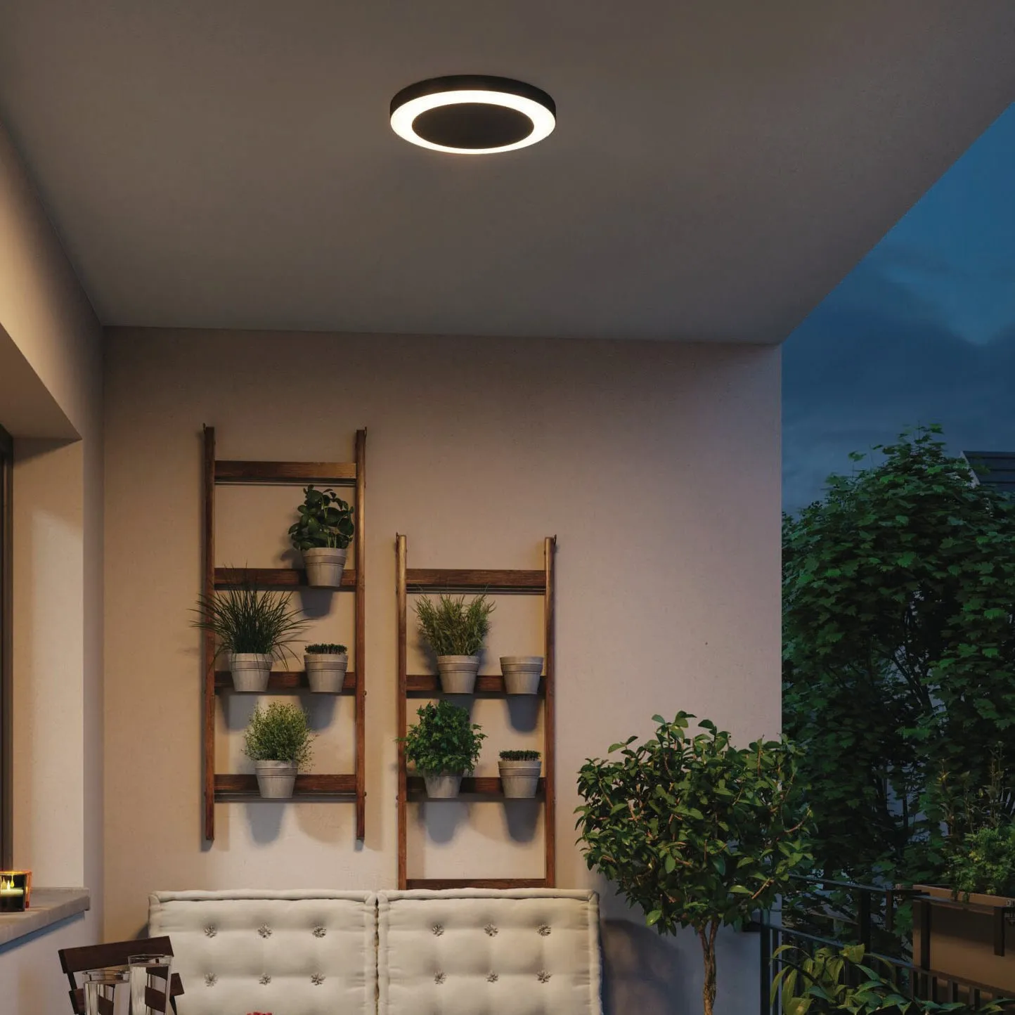 Outdoor Circula Dusk 15W LED Ceiling Light with Motion Detection in Anthracite