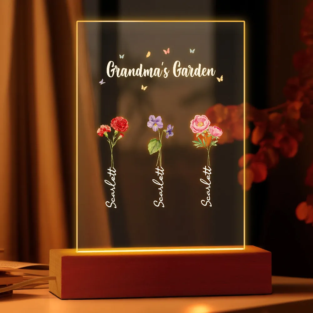 Personalized Night Light Grandma's Garden Birth Month Flower Gift