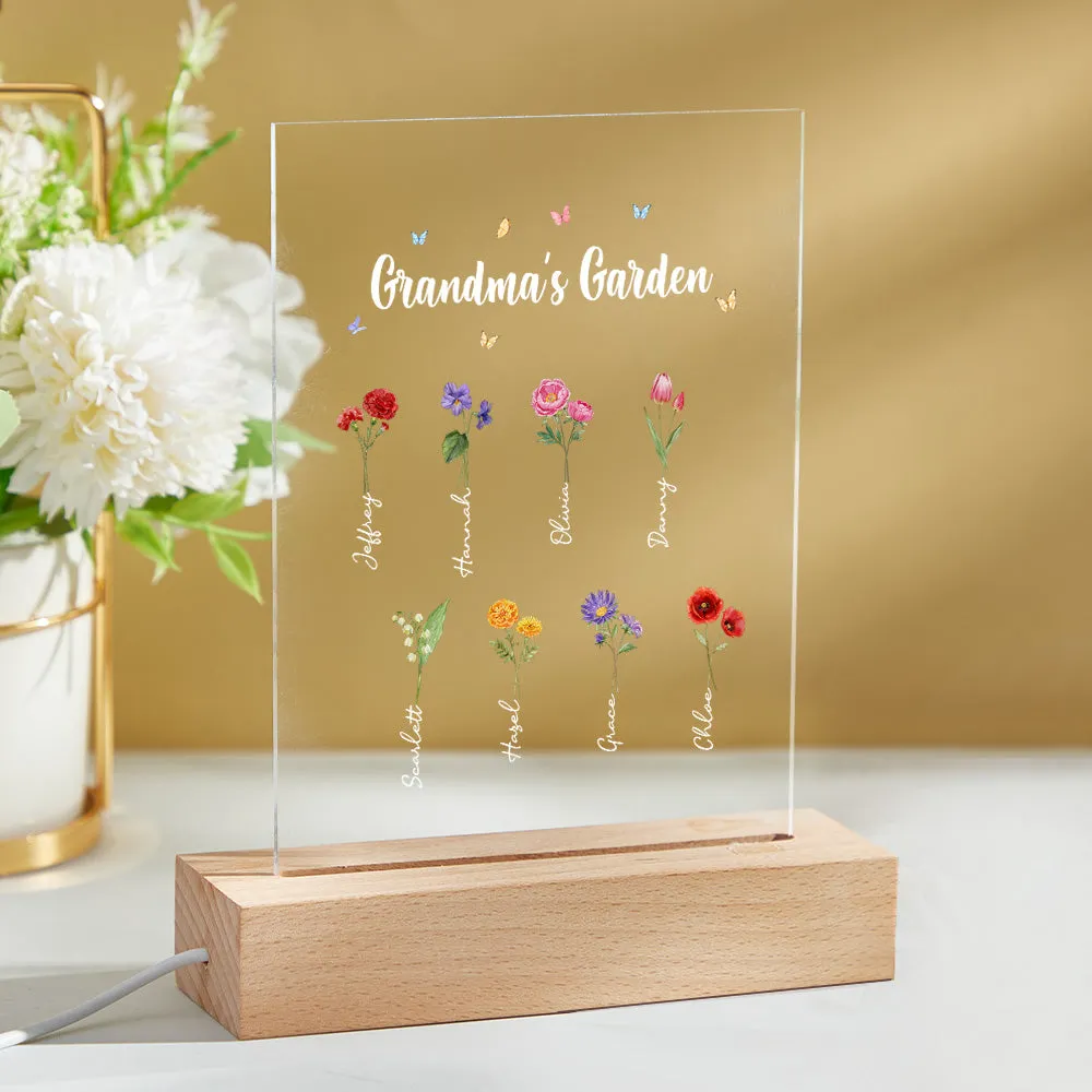 Personalized Night Light Grandma's Garden Birth Month Flower Gift