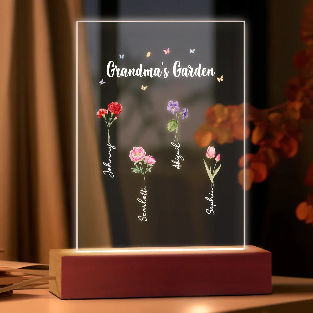 Personalized Night Light Grandma's Garden Birth Month Flower Gift