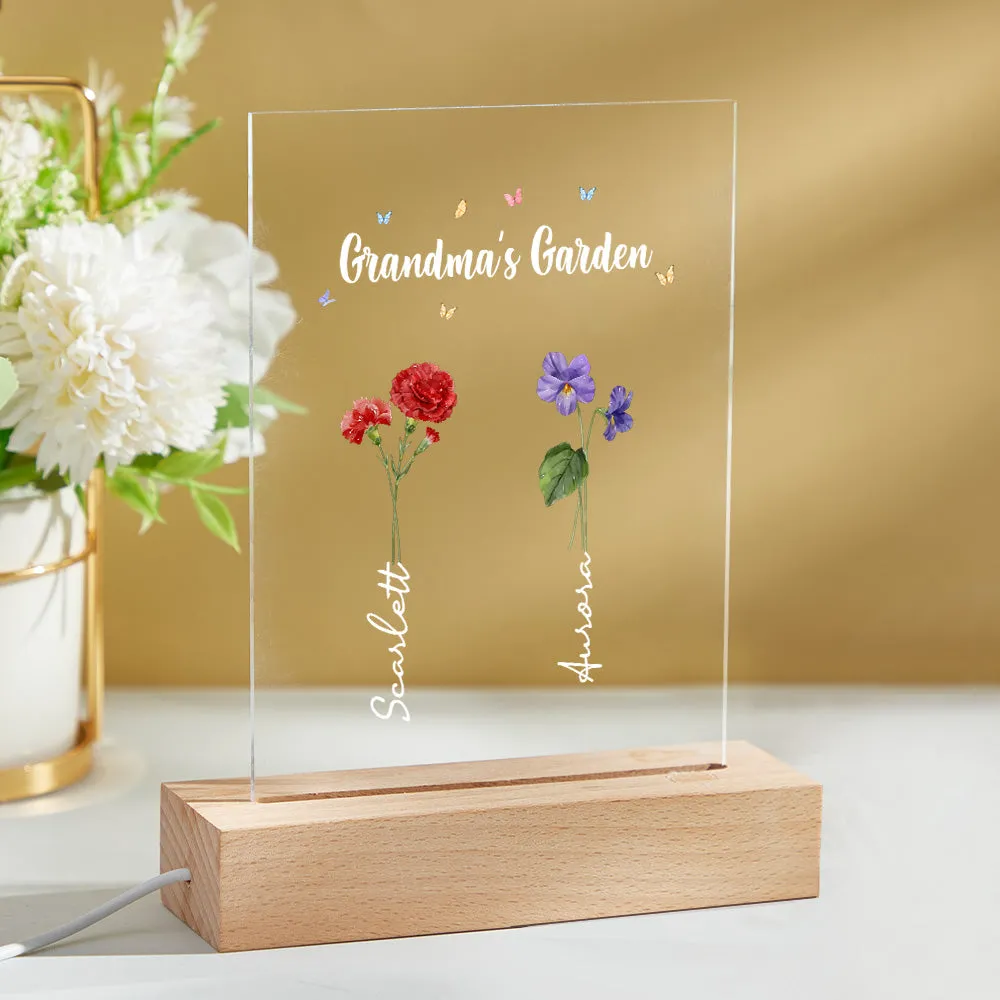 Personalized Night Light Grandma's Garden Birth Month Flower Gift