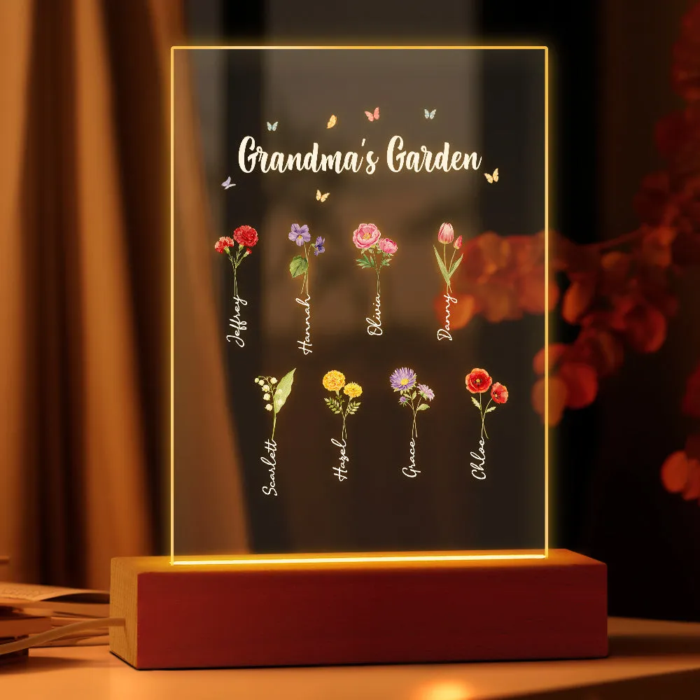 Personalized Night Light Grandma's Garden Birth Month Flower Gift