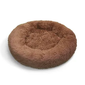 Pet Dog Bedding Warm Plush Round Comfortable Dog Nest Light Coffee Large 90cm