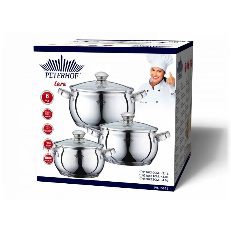 Peterhof PH-15832; Stainless Steel Cookware Set  6pcs