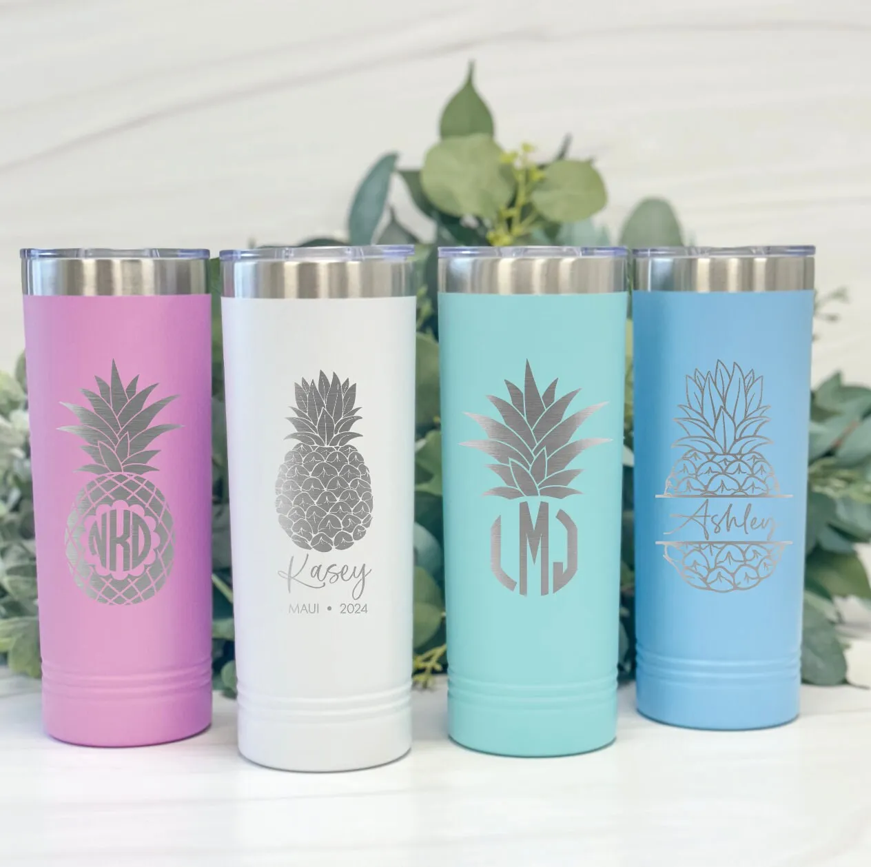 Pineapple Personalized Travel Skinny Tumbler